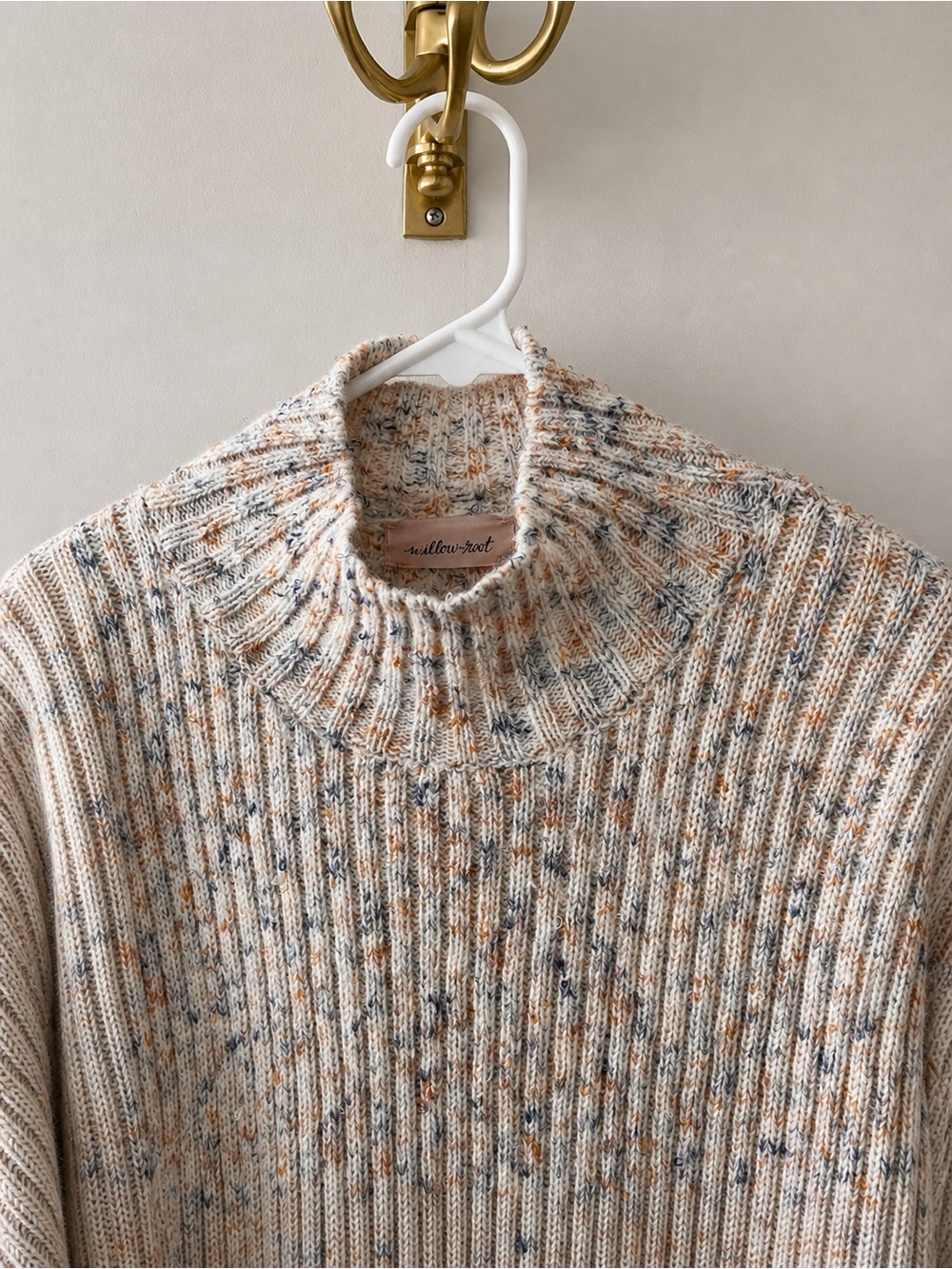 Speckled Cream Ribbed Mock Neck Sweater - Picture 3 of 5